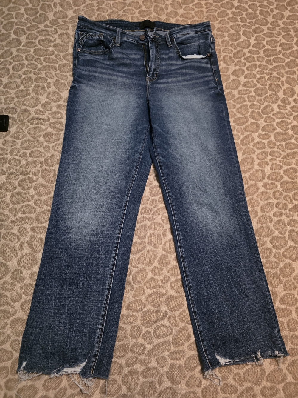 Buckle Black Frayed Hem Straight Lrg Cropped Jeans